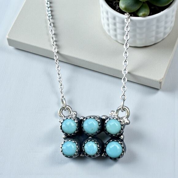 Turquoise Sterling Cluster Bar Necklace Southwestern Native Style Rectangle - Picture 5 of 11